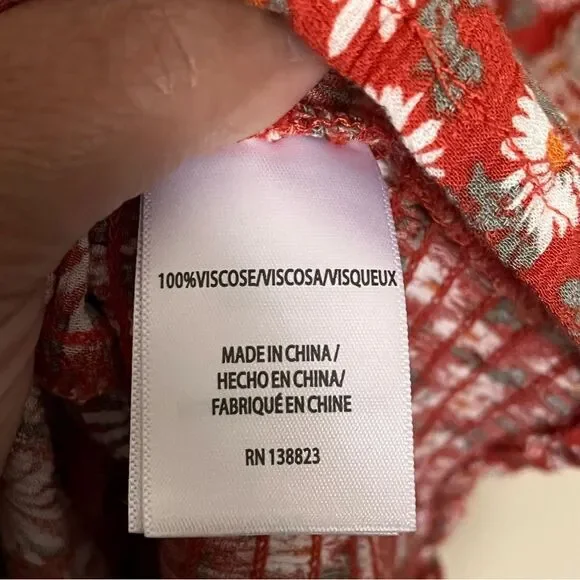 Idyllwind Brick Red Bay Cove Floral Crop Peasant Top Shirt Blouse Size Large - Picture 9 of 12